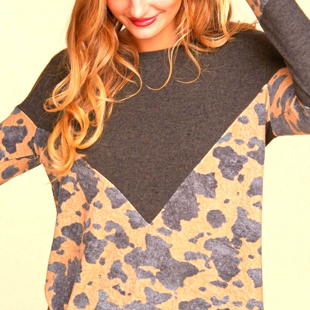 Cow print long sleeve top